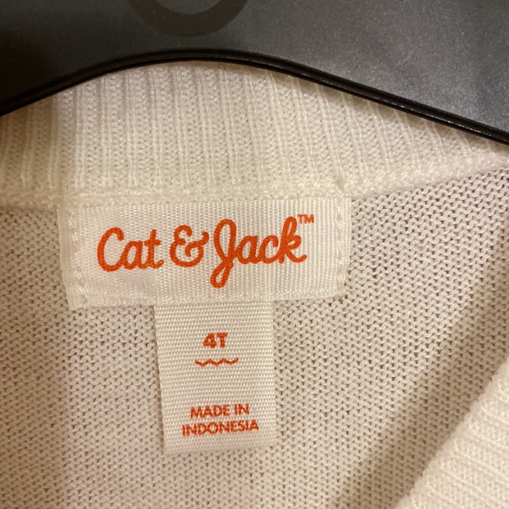 4T Cat & Jack Cream Cardigan Sweater with sparkling buttons, ribbed cuffs& waist - Picture 7 of 9